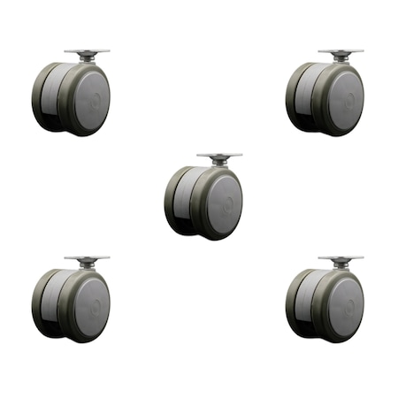 Service Caster 2-3/8'' Gray Floor Safe Twin Wheel Casters Top Plate, 5PK SCC-TP02S60-TPR-GRY-5